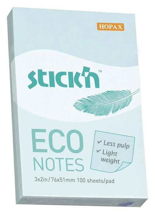 Блок самоклеящийся Stick`n ECO 51x76 мм, 1 штука, 100 листов, 1 цвет, голубой,