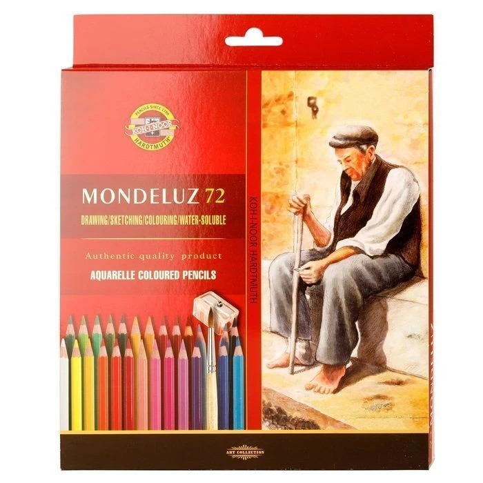 Набор акварельных карандашей MONDELUZ OLD MAN 3714, 72 цвета, с кистью и