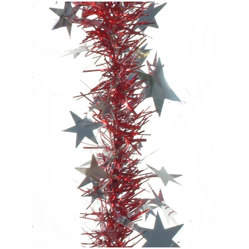 Мишура "Звездопад" серебристый/красный, штамп звездочки, 2м Мишура "Звездопад" серебристый/красный, штамп звездочки, 2м