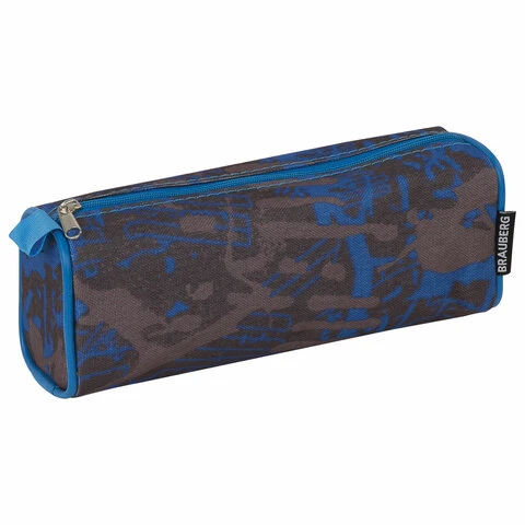 Пенал-косметичка BRAUBERG полиэстер, сер/голубой, "Элемент", 21х6х8