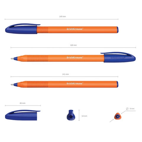 Ручка шариковая масляная ERICH KRAUSE "U-108 Orange" СИНЯЯ, корпус