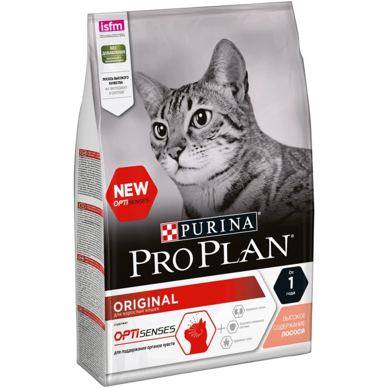 Корм сухой Pro Plan для для взрослых кошек от 1 года, с лососем, Пакет, 3кг.