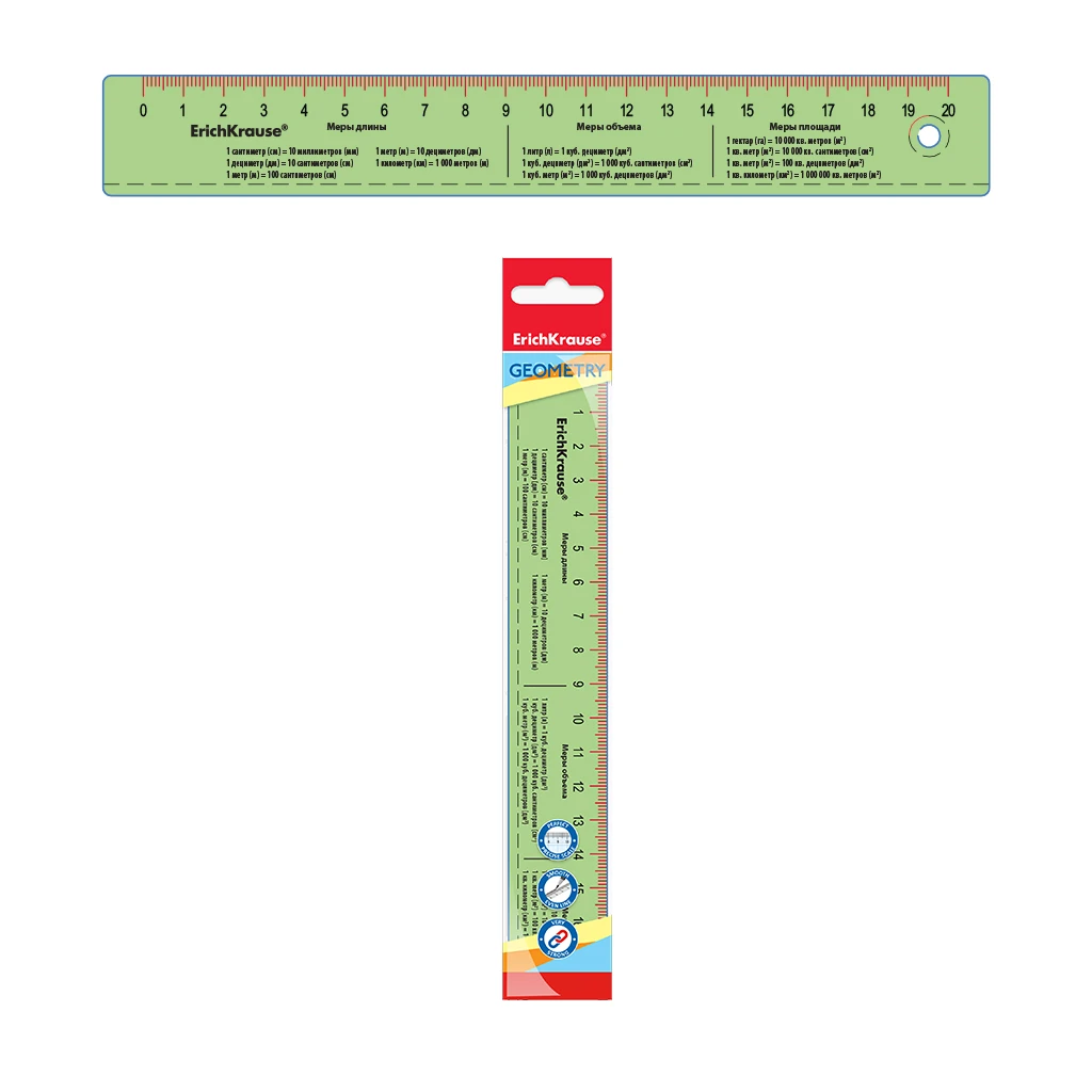 Линейка с единицами измерения пластиковая ErichKrause® Neon, 20см, зеленый, во Линейка с единицами измерения пластиковая ErichKrause® Neon, 20см, зеленый, во