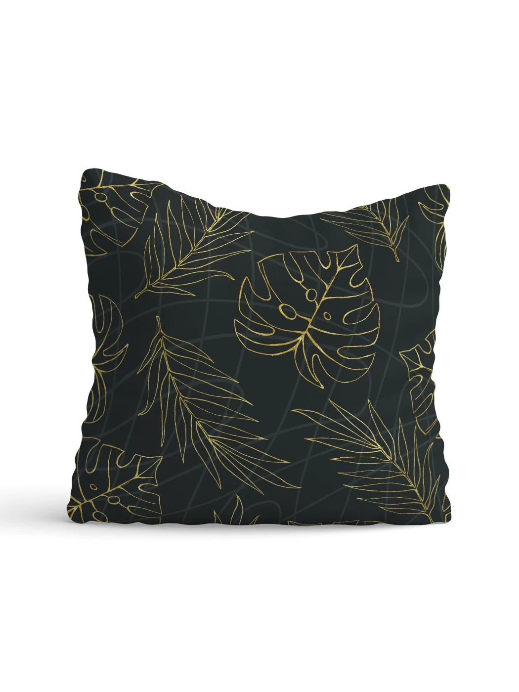 Декоративная подушка флис двусторонняя Листья черная золото