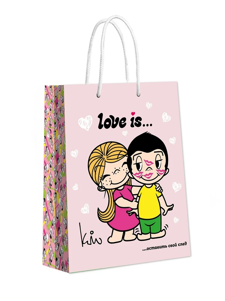 Love is. Пакет подарочный большой нежно-розовый, 335*406*155 мм.
