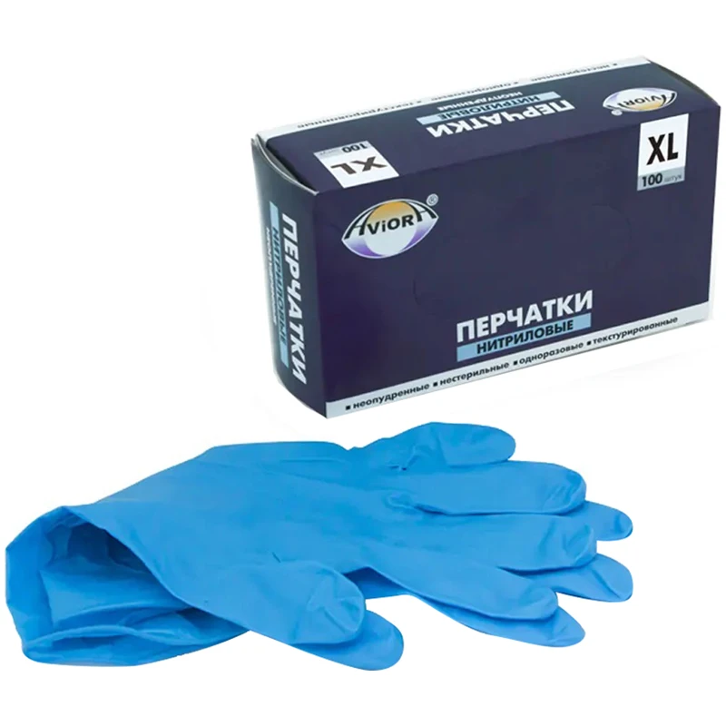 Перчатки нитриловые Aviora, XL, 100шт., синие, картонная коробка