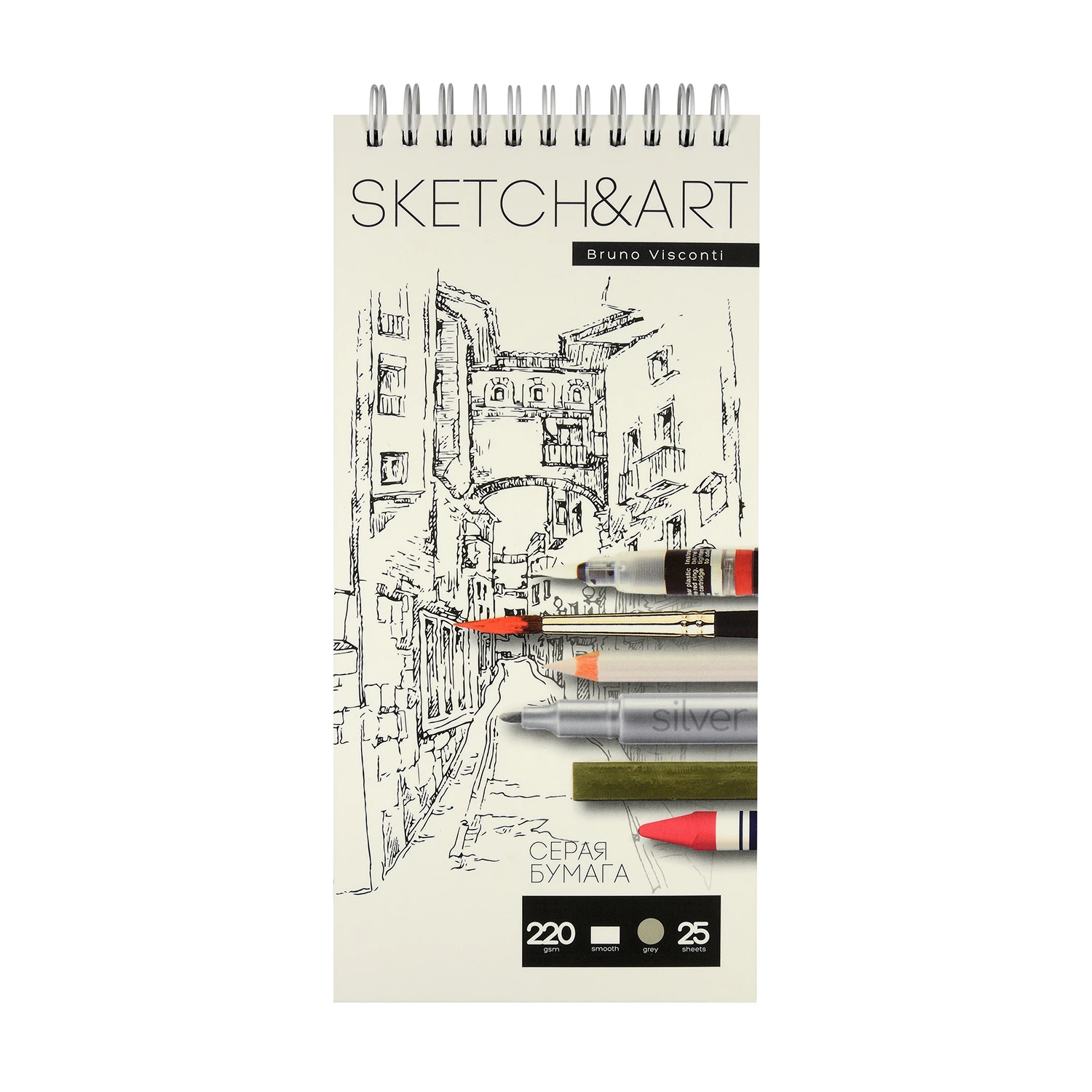 SKETCHBOOK SKETCH&ART BV,105х220 мм, 25 Л. СЕРЫЙ 220 ГР. НА ГРЕБНЕ, ДЛЯ