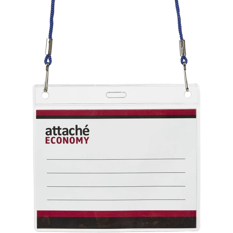 Бейдж Attache Economy 108x126 150мкм, шнур.2заж 45см син, вклад.90x120 5шт/уп