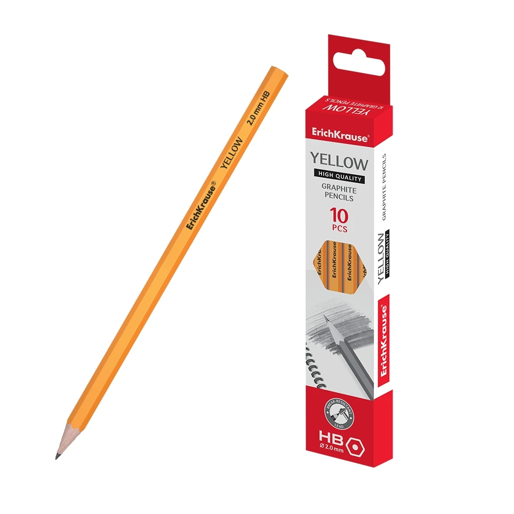 Чернографитный шестигранный карандаш ErichKrause® Yellow HB (в коробке по 10