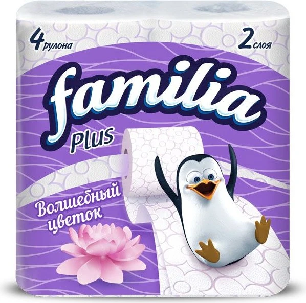 Бумага туалетная Familia Plus 4 рул.2-х.сл. Волшебный цветок *16