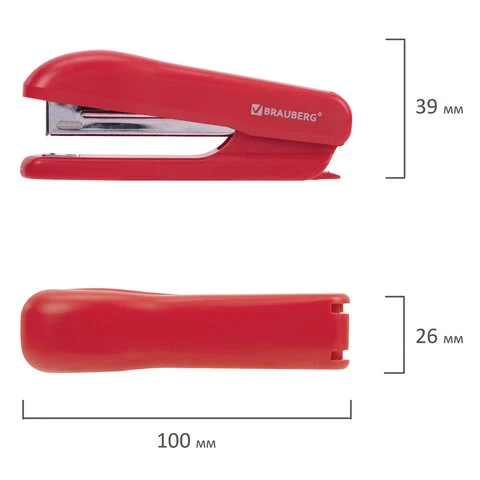 Степлер №10 BRAUBERG "SX-19", до 12 листов, с антистеплером, красный,