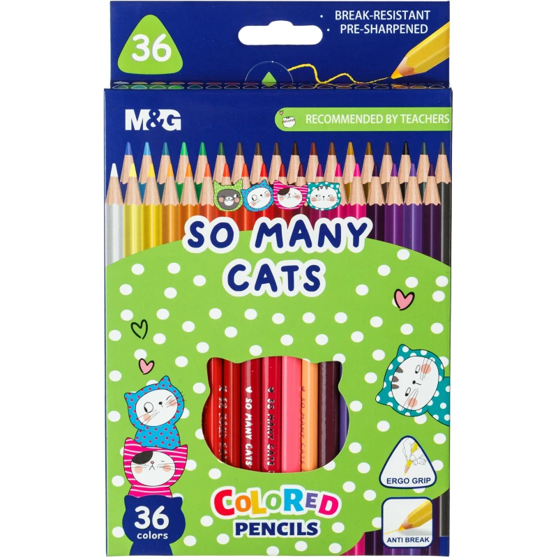 Карандаши цветные So Many Cats деревянные трехгранные, 36 цветов в наборе