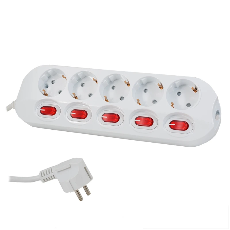 Сетевой фильтр Старт, 5 розеток, раздельные выключатели, 16А, 1,5м, белый