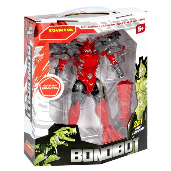 Трансформер 2в1 BONDIBOT Bondibon робот-динозавр, красный тираннозавр, BOX