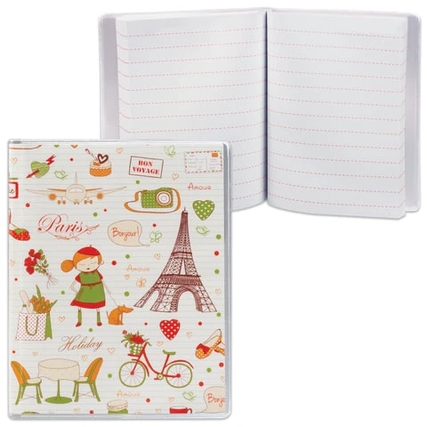 Блокнот А7, 50 л., линия, обложка ПВХ 180 мкм, 2 внешних кармана, ДПС,