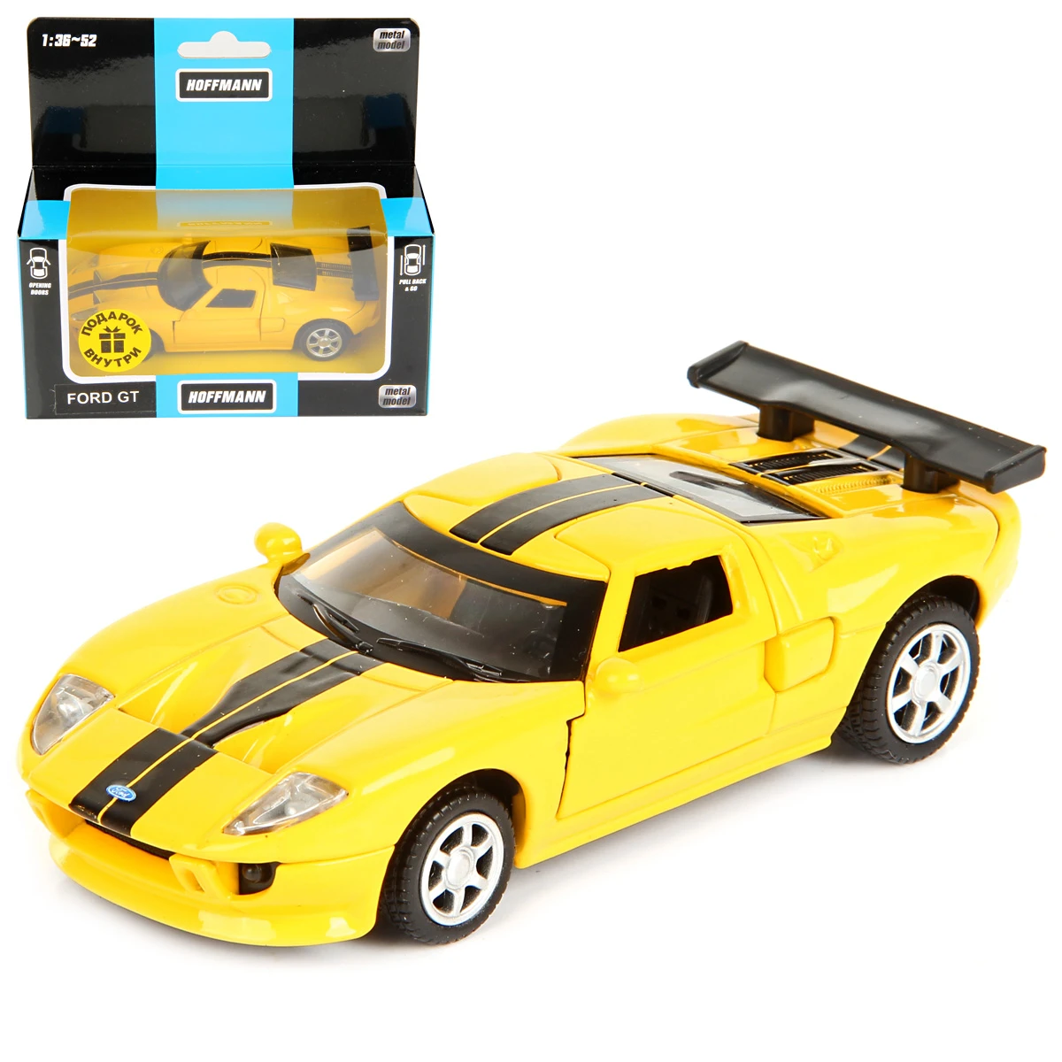 Машина металлическая 1:40 Ford GT. Дв.Откр., цв.желт., инерция. купить  оптом, цена от 332.10 руб. 4680448059677