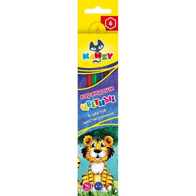 Карандаши цветные 6 цветов 6-гран, ВКФ Мой друг тигрёнок, CP- 2006