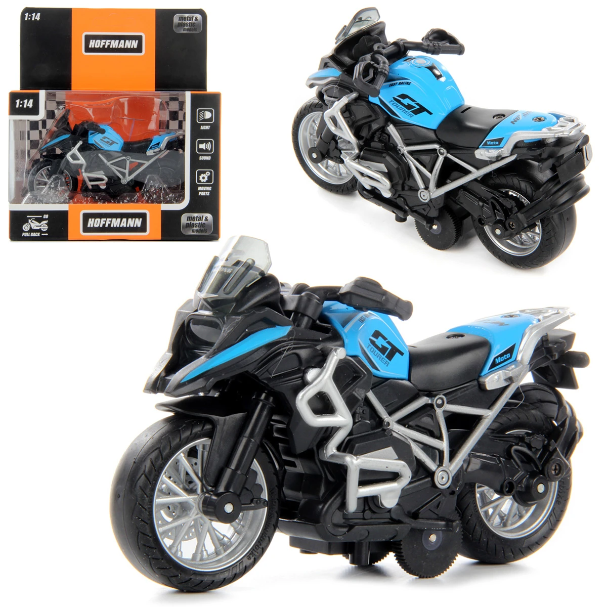 Мотоцикл металлический 1:14 BLUE MOONLIGHT свет/звук, руль вращ., инерц.