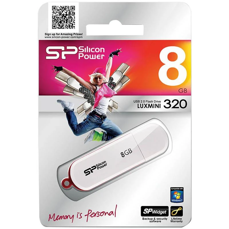 Память SiliconPower USB Flash  8GB USB2.0 Luxmini 320 белый: SP008GBUF2320V1W
