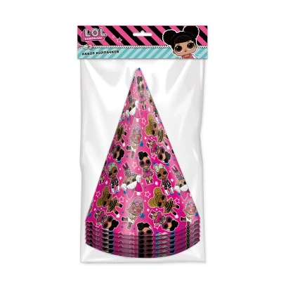 LOL. Набор бумажных колпаков (розовые с паттерном), 6 шт