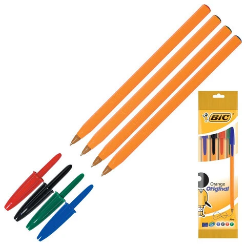 Ручки шариковые BIC, набор 4 шт., "Orange Original Fine", пластиковая