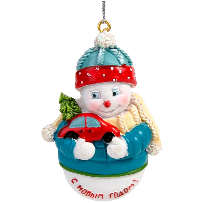 Елочное украшение из полипропилена "Снеговик с машинкой",