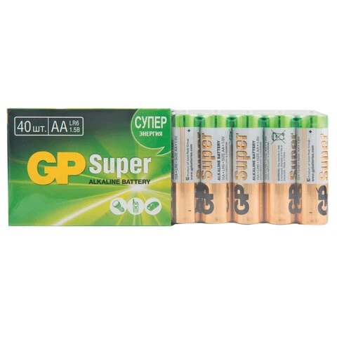 Батарейки GP Super, AA (LR6, 15А) алкалиновые, пальчиковые, КОМПЛЕКТ 40 шт.,