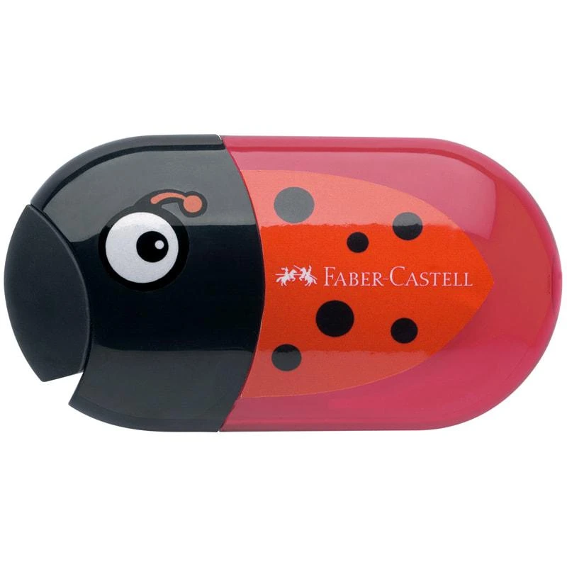 Точилка пластиковая с ластиком Faber-Castell "Ladybug", 2 отверстия,