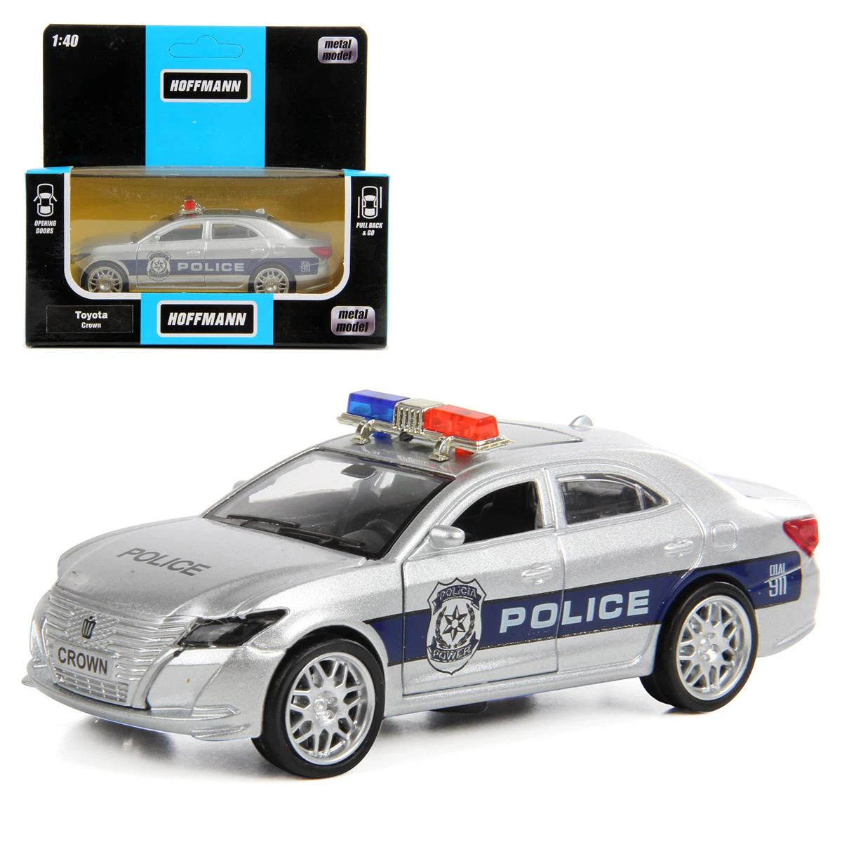 Машина металлическая Toyota Crown Police Car 1:40, дв. откр., инерц., свет