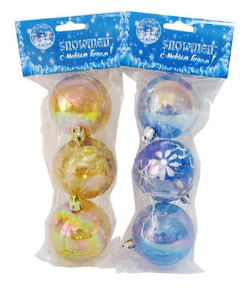 Новогодний шар прозрачн.6см.3шт.в пак.2 цвета