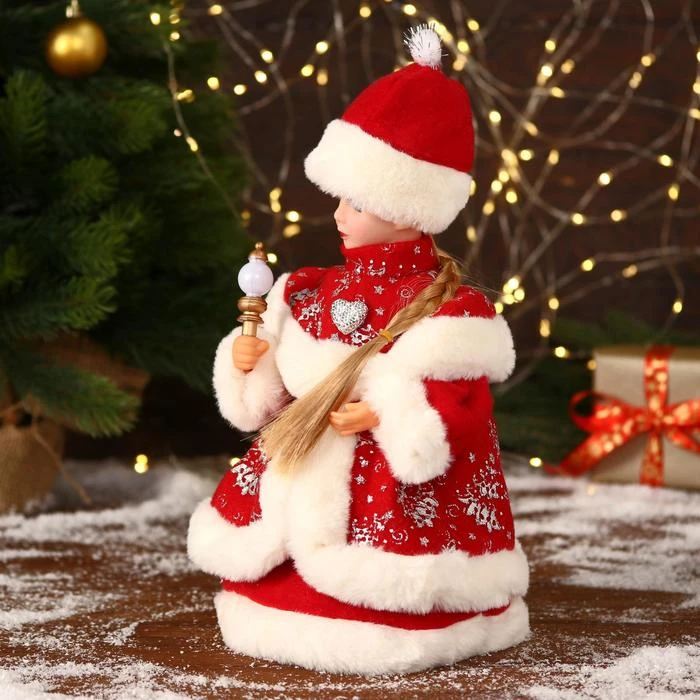 Снегурочка "В красной шубке с сердечком" двигается, 16х30 см 6939445