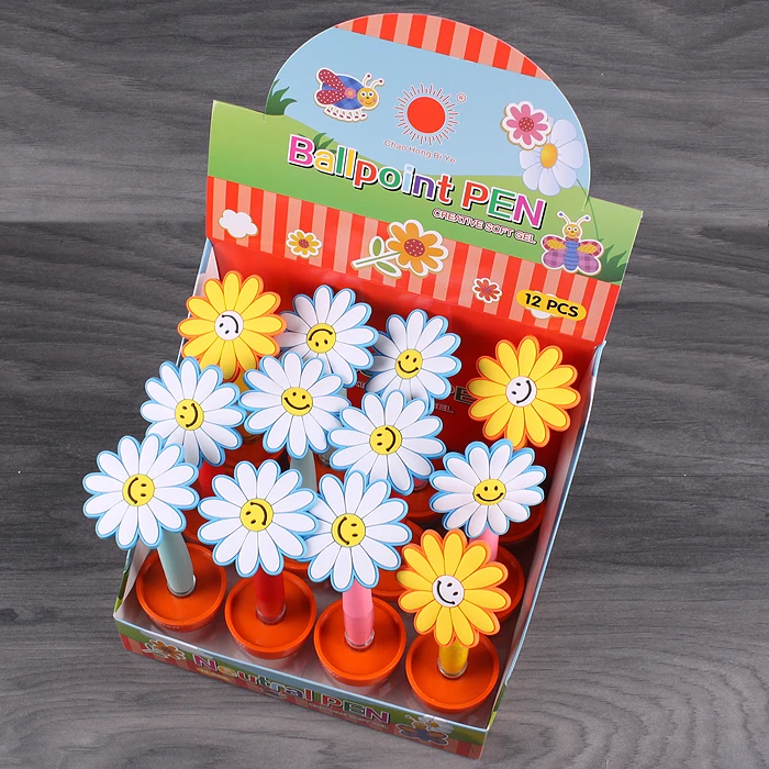 Ручка шариковая синяя "Ромашка в горшке"