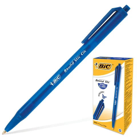 Ручка шариковая автоматическая BIC "Round Stic Clic", СИНЯЯ, корпус