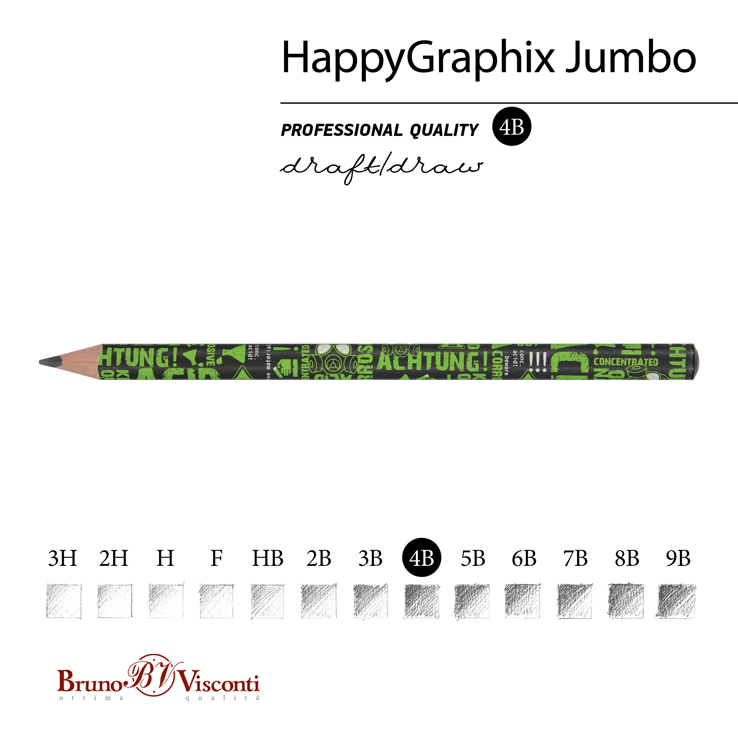 КАРАНДАШ ЧЕРНОГРАФИТОВЫЙ "HappyGraphix Jumbo. Attention.Химия" 4В, 3.5