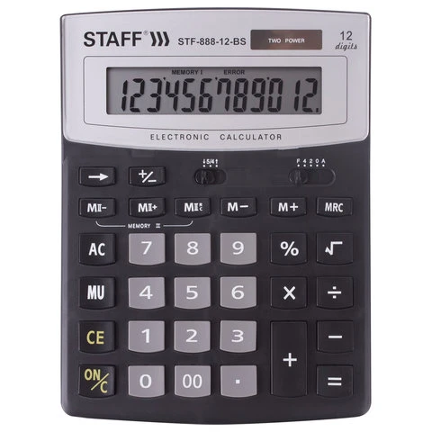 Калькулятор STAFF настольный STF-888-12-BS, 12 разрядов, ЧЕРНЫЙ, СЕРЕБРИСТЫЙ