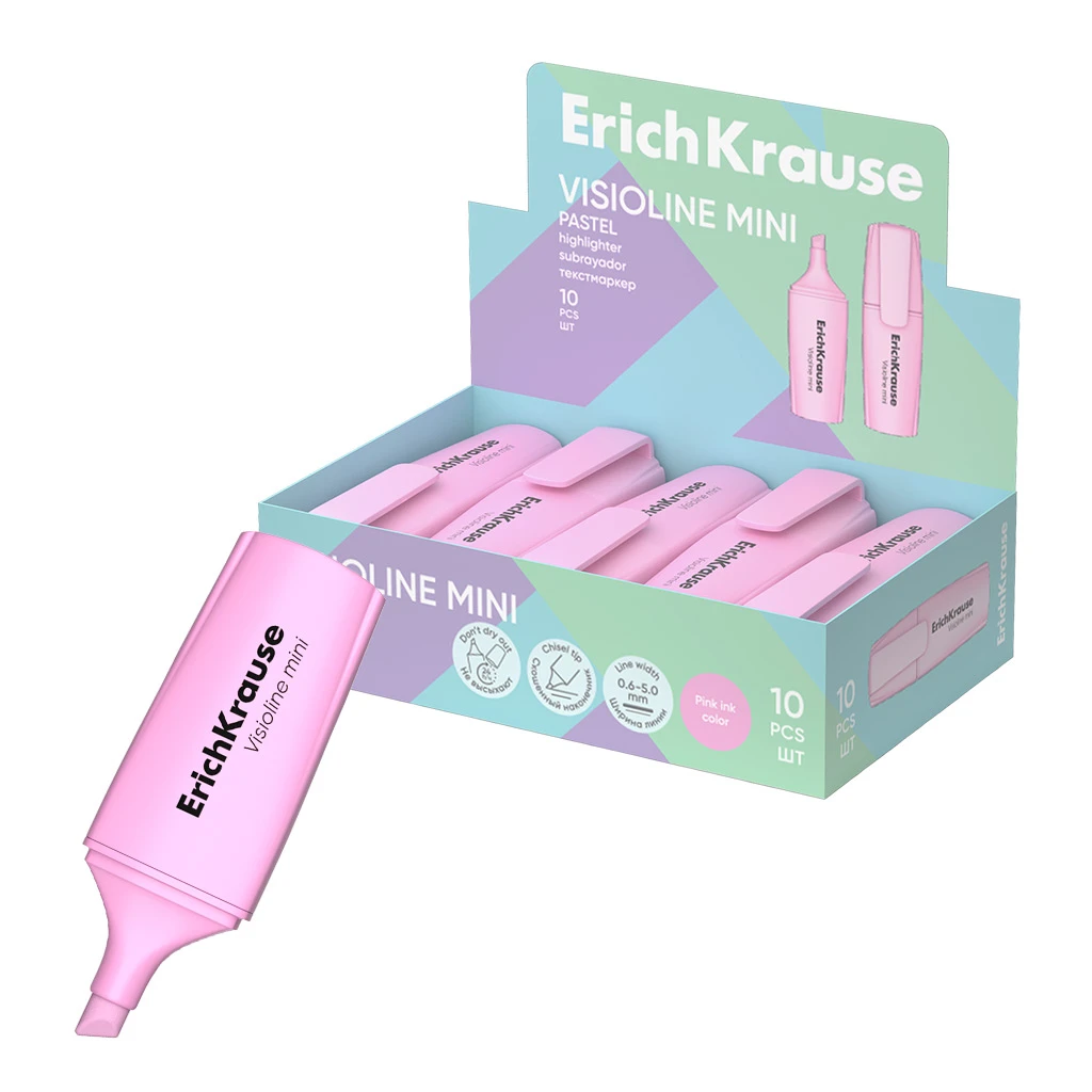 Текстмаркер Erich Krause Visioline Mini Pastel, цвет чернил розовый (в