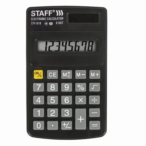 Калькулятор карманный STAFF STF-818 (102х62 мм), 8 разрядов, двойное питание,