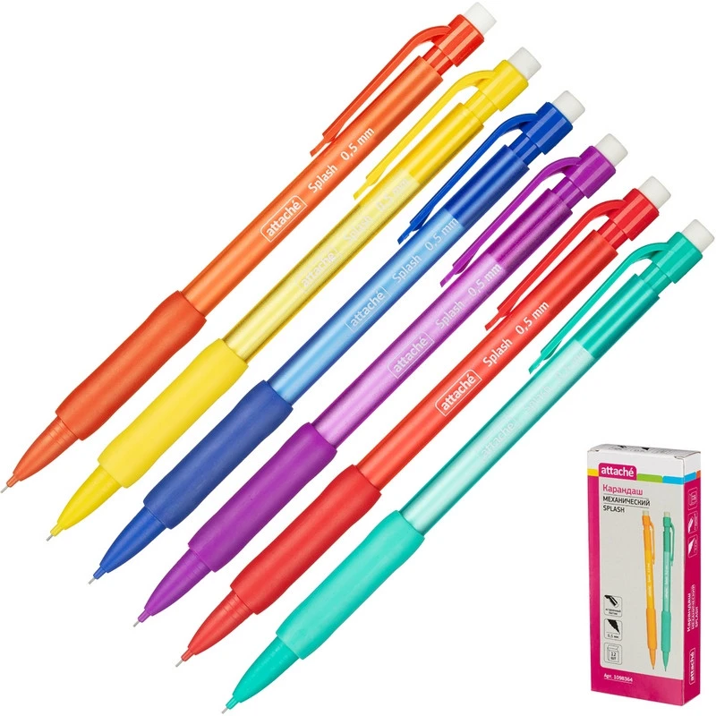 Карандаш механический Attache Splash, 0,5мм, корп.тонир.ассорти, с манжет Карандаш механический Attache Splash, 0,5мм, корп.тонир.ассорти, с манжет