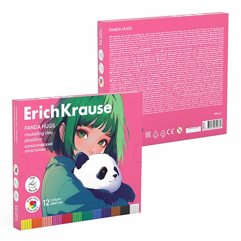 Пластилин классический ErichKrause Panda Hugs 12 цветов со стеком, 180 г (в