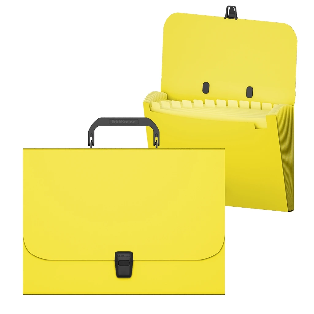 Портфель пластиковый Erich Krause Matt Neon, с 12 отделениями, A4, желтый (в