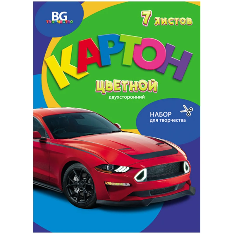 Картон цветной двуст., мелованный A4, BG "Power speed", 7л., 7цв., в