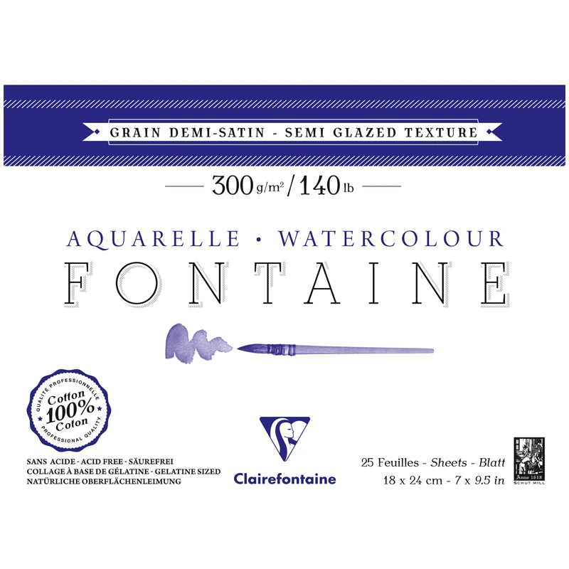 Альбом для акварели 25л., 18*24, на склейке Clairefontaine "Fontaine