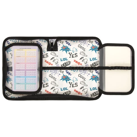 Пенал ПИФАГОР, 1 отделение, 2 откидные планки, ткань, 20x14 см, "White