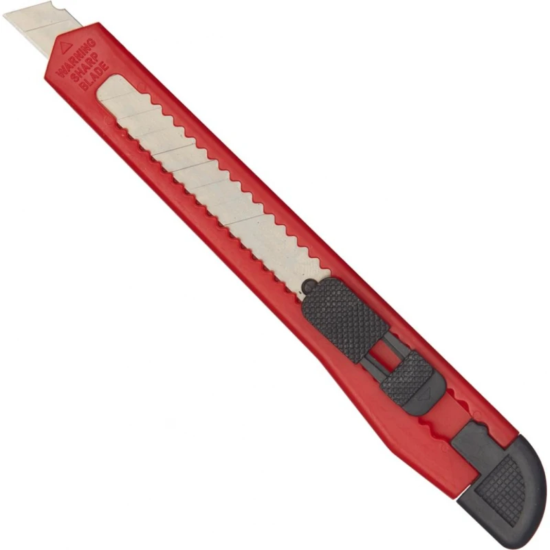 Нож канцелярский  9мм с фиксатором, полибег, цв.красный 969541