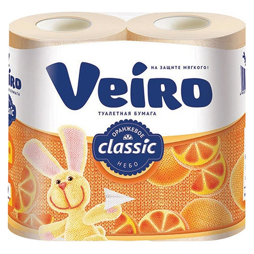 Туалетная бумага Veiro 2х-слойная, Classic, абрикосовая, 4 шт