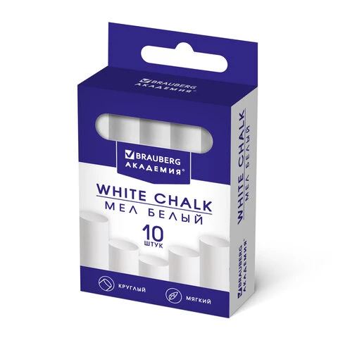 Мел белый BRAUBERG "АКАДЕМИЯ" (АЛГЕМ) 10 штук, круглый, мягкий, 271147 Мел белый BRAUBERG "АКАДЕМИЯ" (АЛГЕМ) 10 штук, круглый, мягкий, 271147