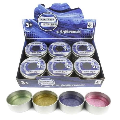 1toy Жвачка для рук, 4 цвета, с блестками, упаковка - металл. Т14019