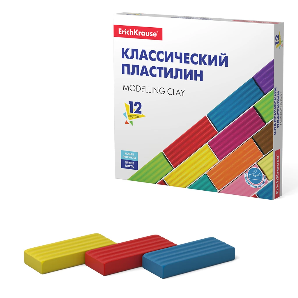 Классический пластилин Erich Krause Basic 12 цветов, 192г. (коробка)