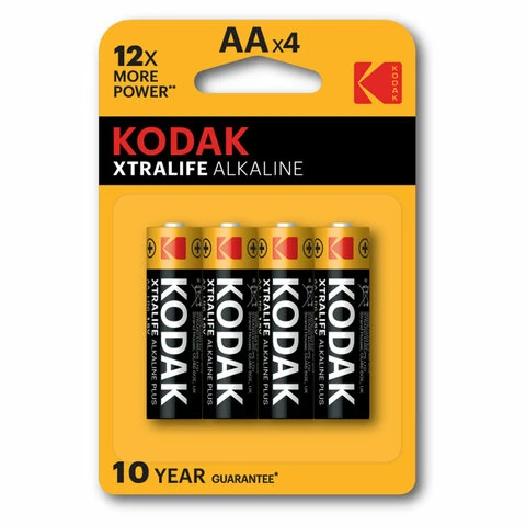 Батарейки алкалиновые "пальчиковые" КОМПЛЕКТ 4 штуки, KODAK Xtralife