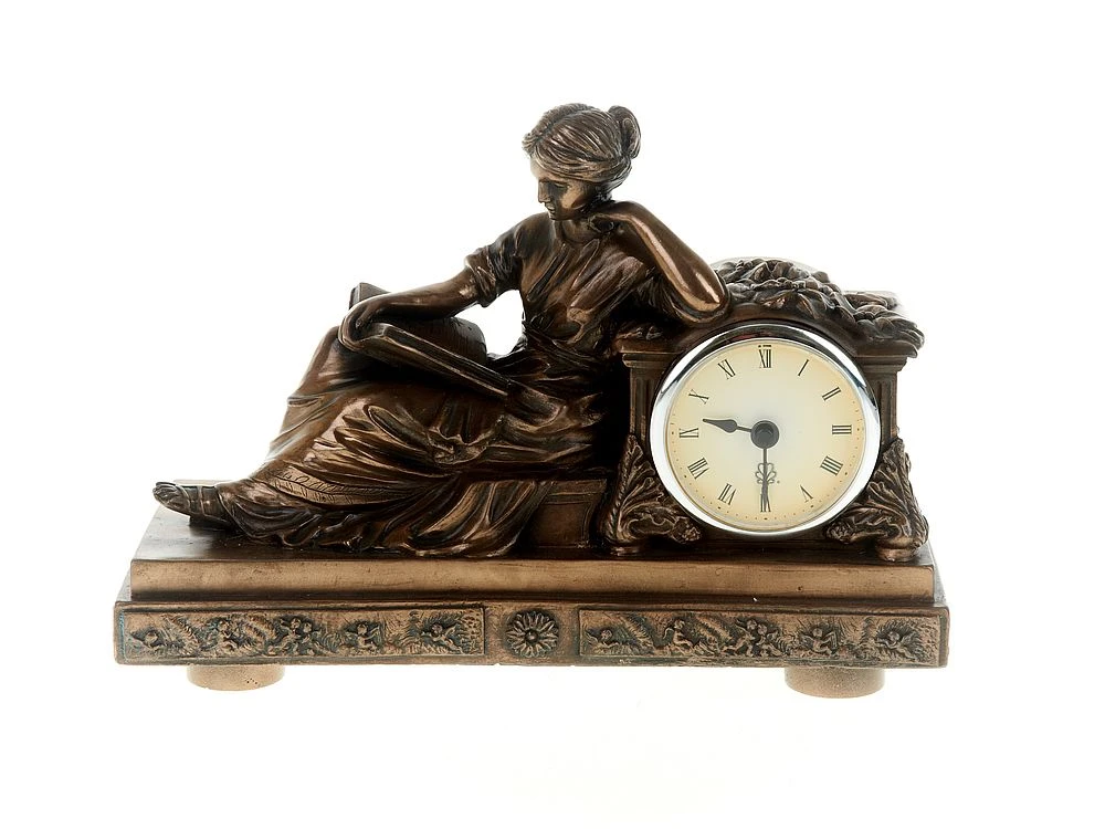 Часы настольные "Юная дева" 23,5*9,5*17,5см. (часы-d=6,5см.,